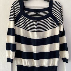 Banana Republic Navy Off White Striped Nautical 3/4 Sleeve Sweater Small